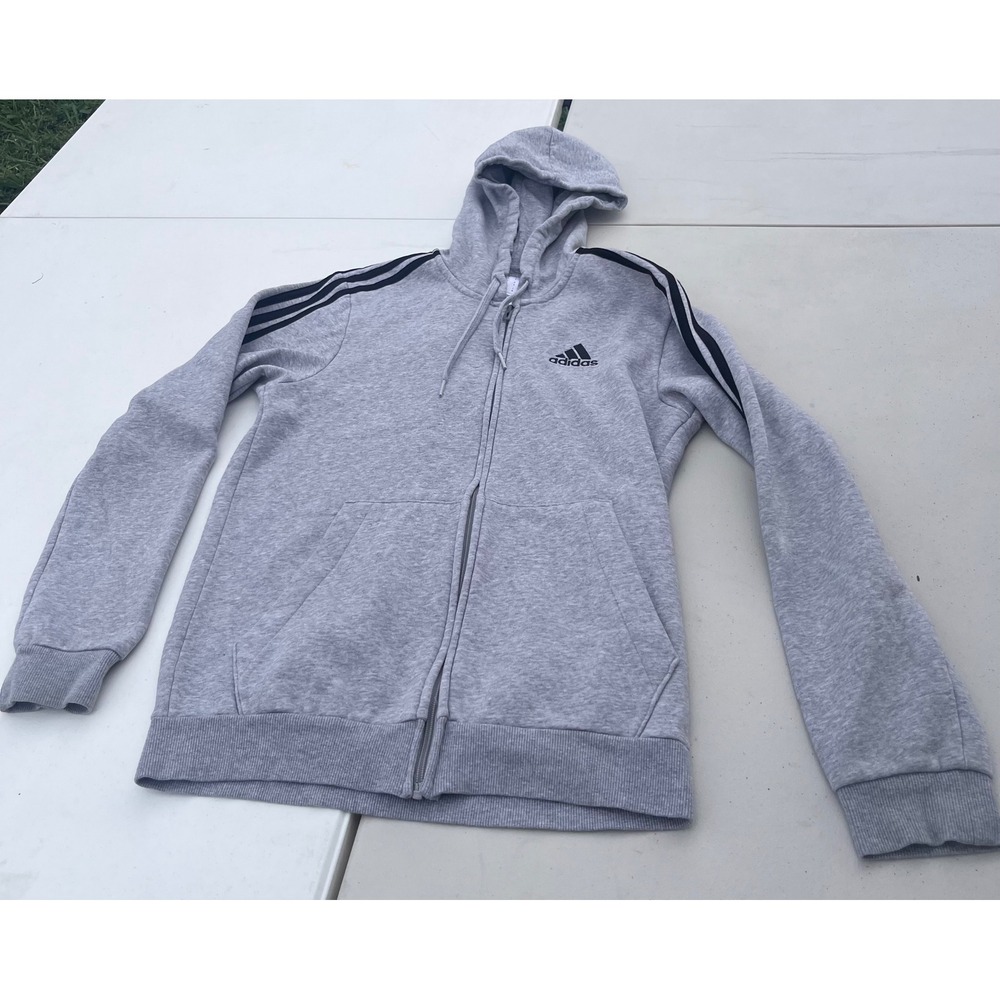 Adidas Mens Full Zip Hoodie Grey Black S